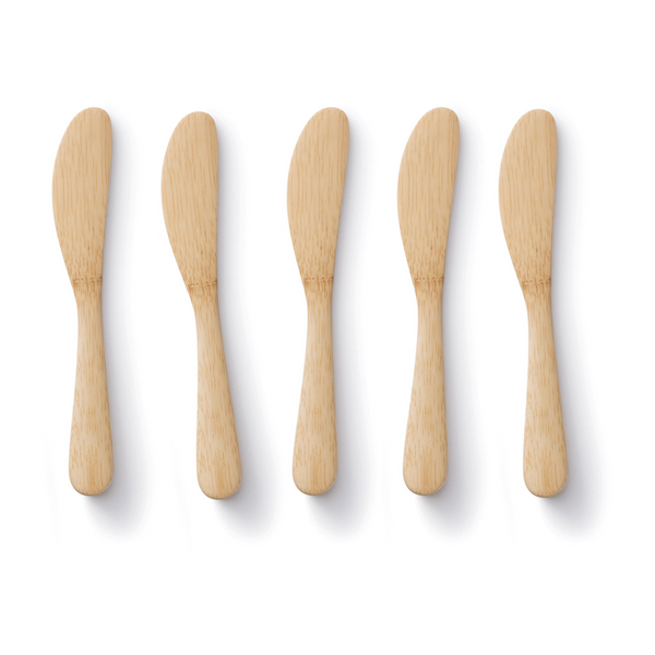 A set of five 7" bamboo spreaders are shown on a white background.