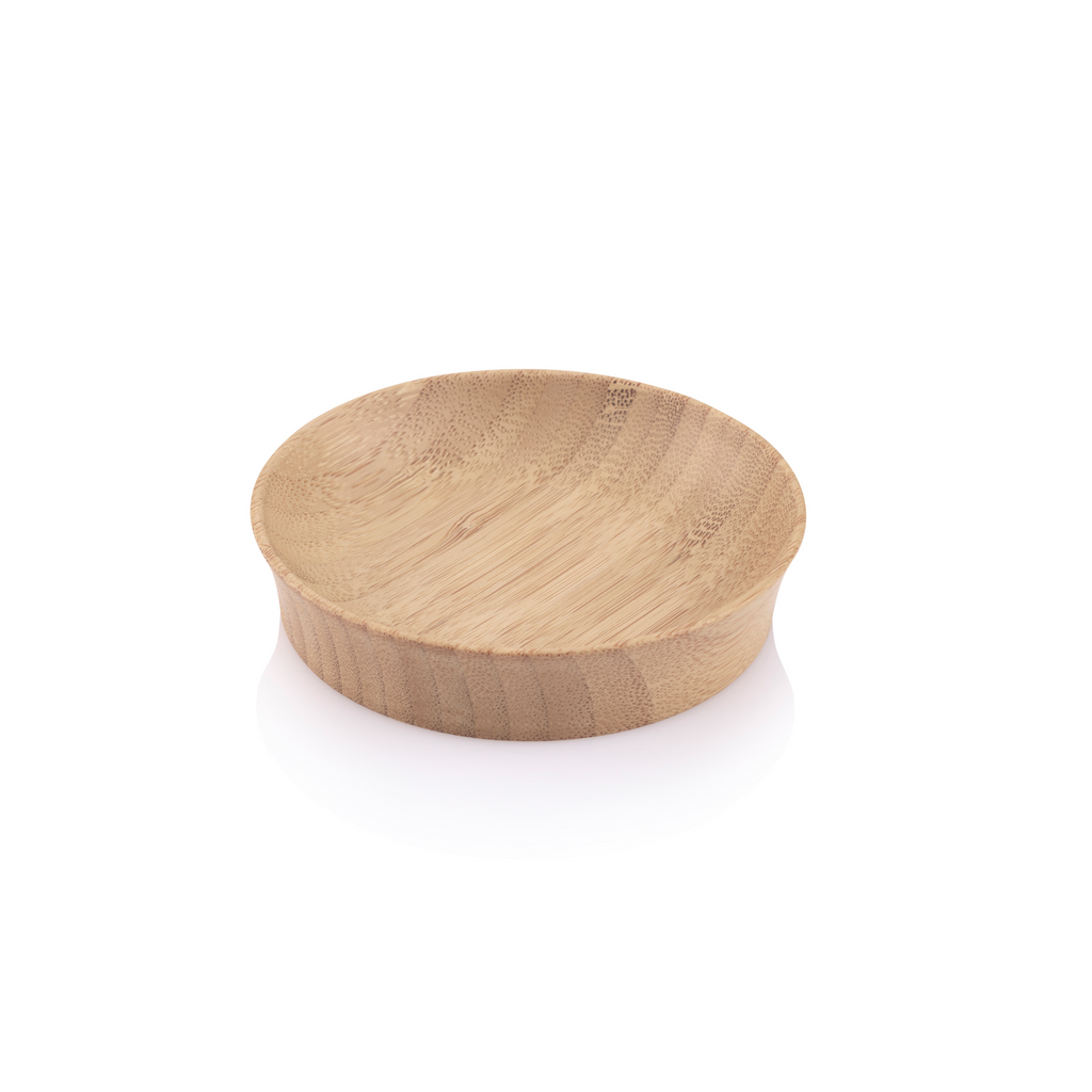Large bamboo condiment cup is shown on a white background.