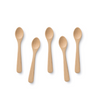 A set of five bamboo teaspoons are shown on a white background