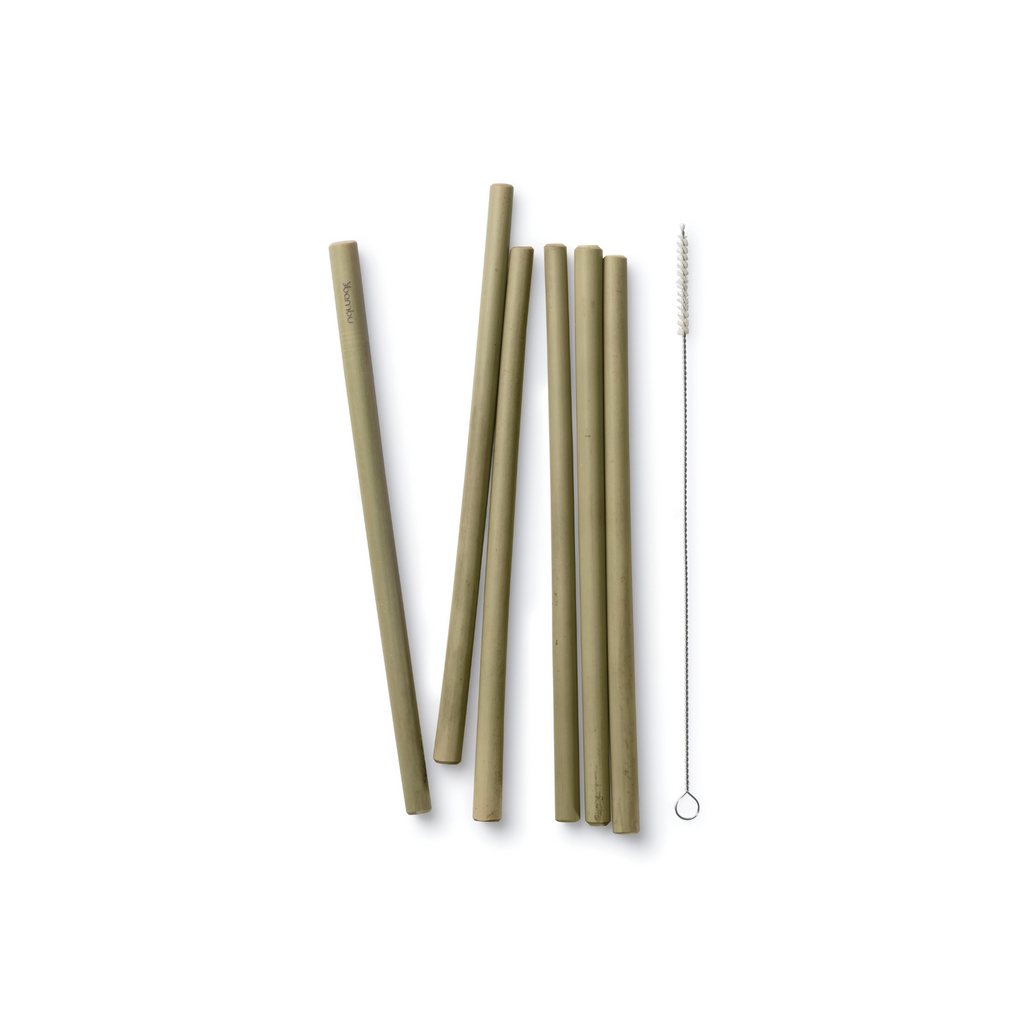 Reusable Bamboo Straws, Original Green, set of 6, with an all natural cleaning brush.