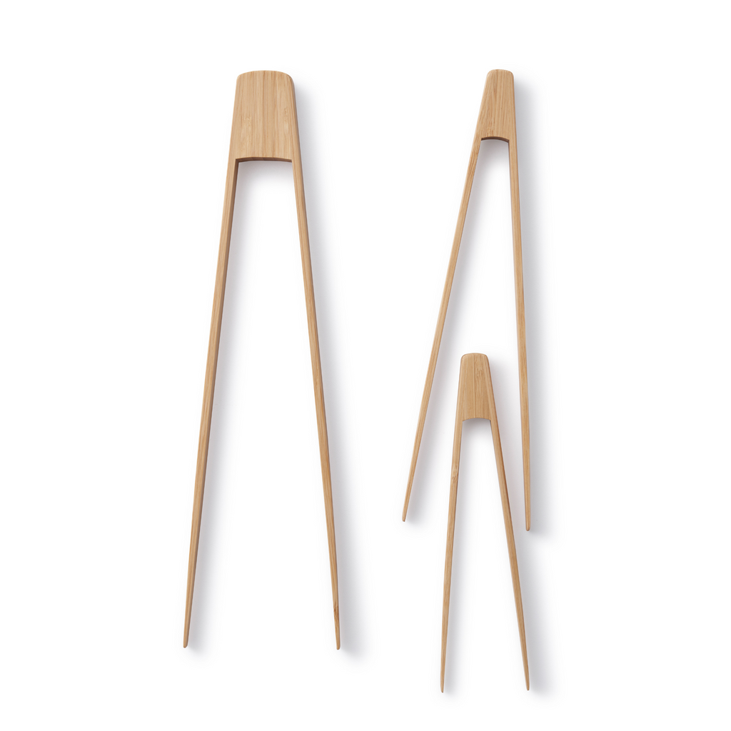 Set of 3 Bamboo Tongs includes one each Large, Small and Tiny Tongs.