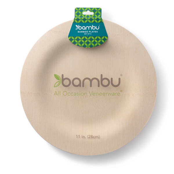 11 inch round bambu plates in packaging on white background
