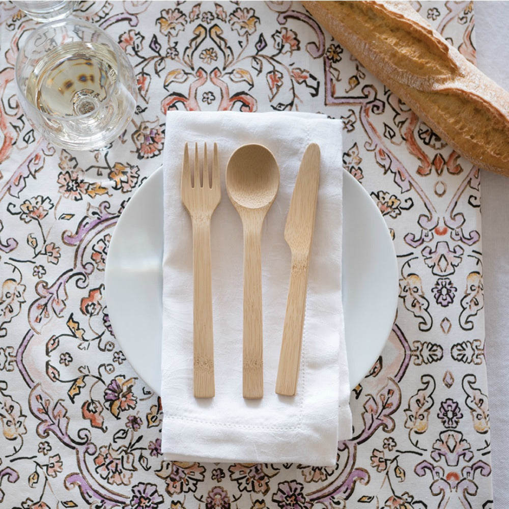 【Sambonet bamboo】子供用ナイフ＆フォーク2セット 054600_Knife_Fork_Spoon_on_nap