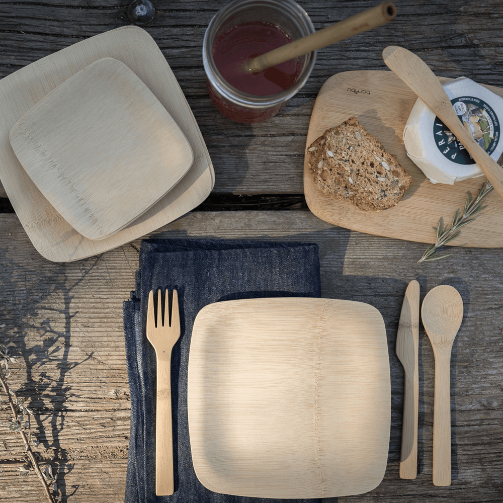Veneerware® Disposable Bamboo Square Plates bambu