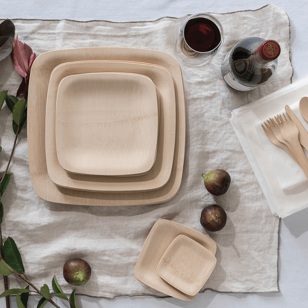 Veneerware® Square Bamboo Plates for dinner parties